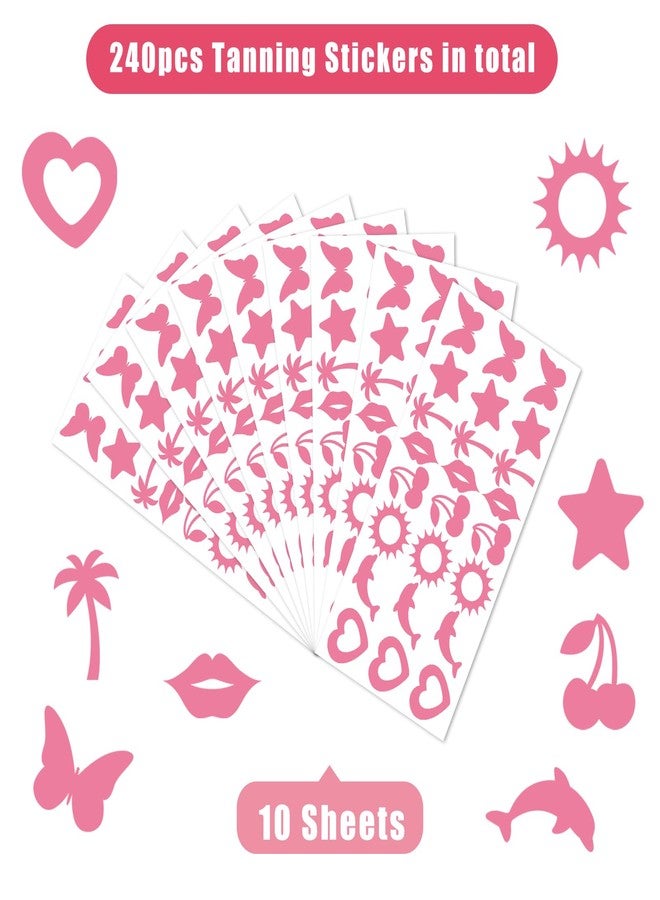 وولاين مجموعة ملصقات تسمير البشرة من والين، 240 قطعة، بتصميمات قلوب، ودلفين، وشمس، وشفاه كرزية، وأشجار، ونجوم، وفراشات، باللون الوردي الفاتح، ذاتية اللصق، مثالية للاستخدام في الصيف، وعلى الشاطئ، وفي الصالونات، والحفلات. - Image 2